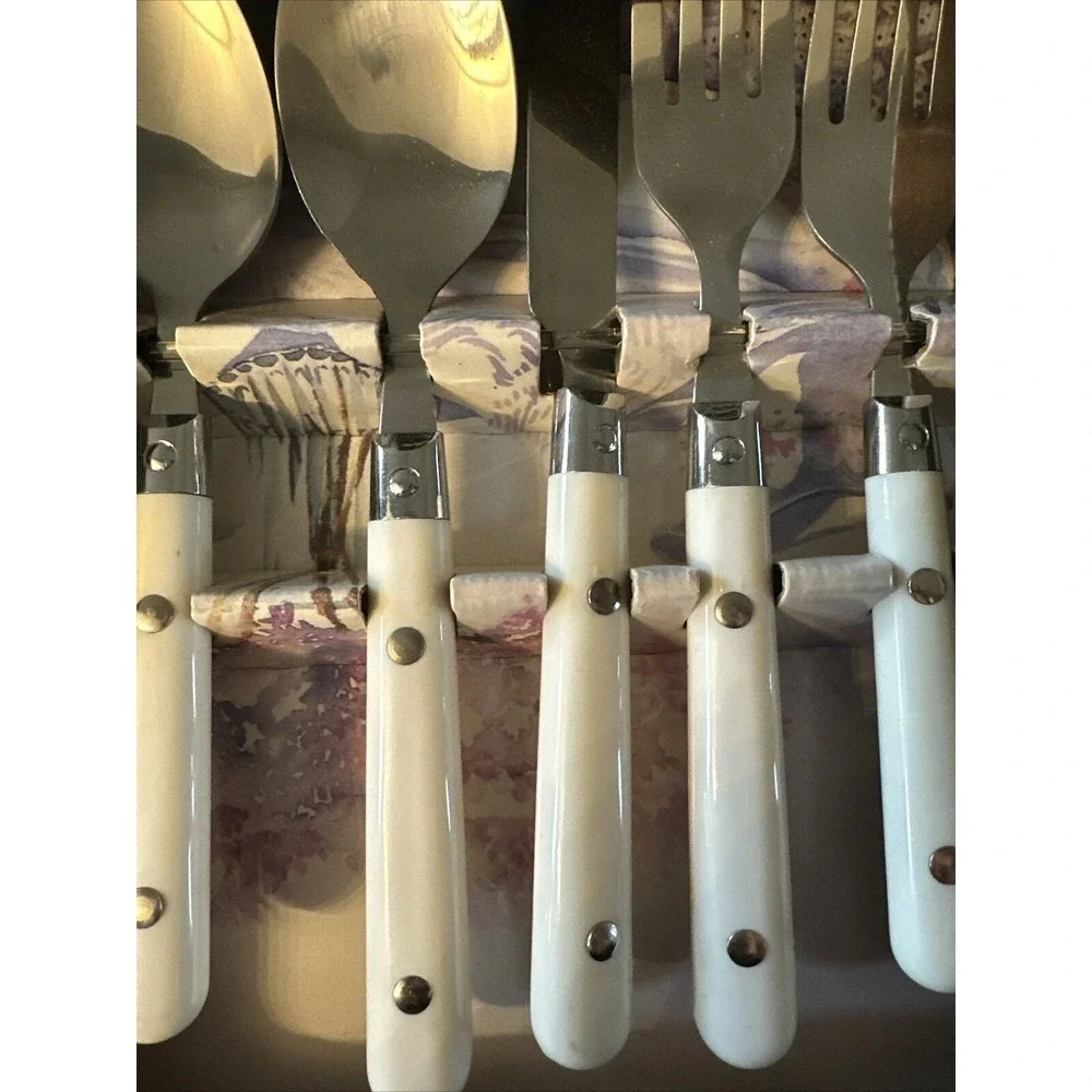 24 Pc Rogers Tango Stainless Flatware Riveted White Handle Fork Spoon‎ Knife NEW